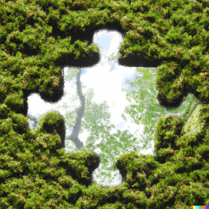 1 the view from the under moss with a window in the shape of a puzzle piece - bay area ketamine therapy at Soft Reboot Wellness