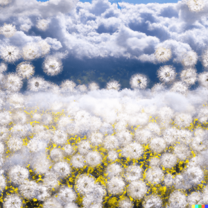 3 magical clouds made of dandelion and cauliflower mountains surreal